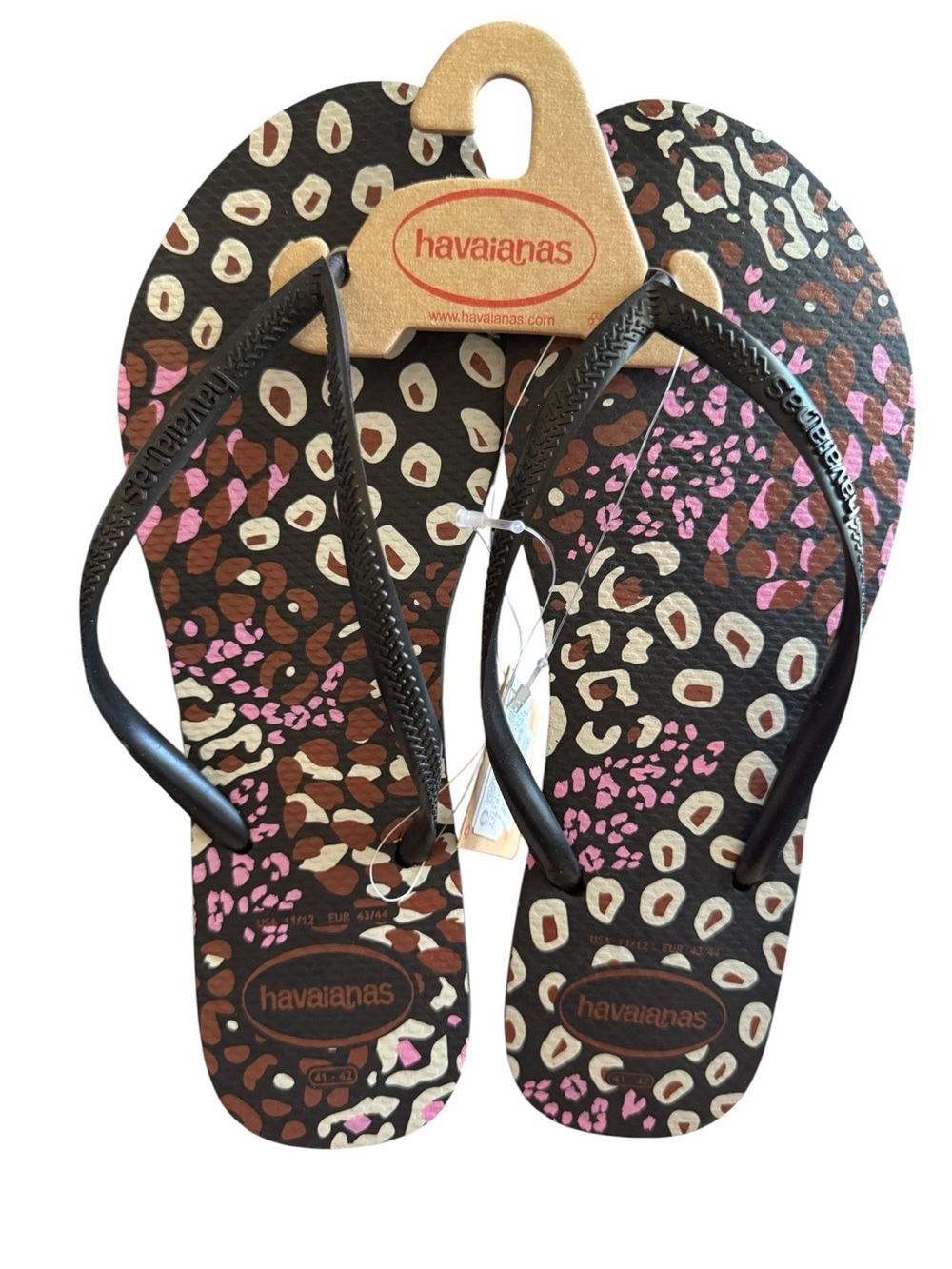 Havaianas Slim Animal Black/Pink/Lemonade Jandals Women’s Size 11/12